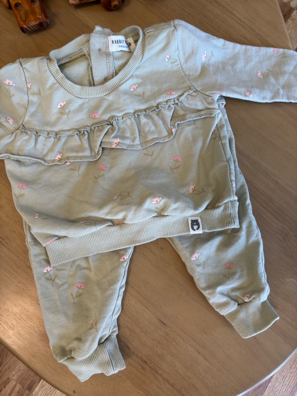 Rabbit + Bear Organics Sage Floral Knit Ruffle Baby Set
